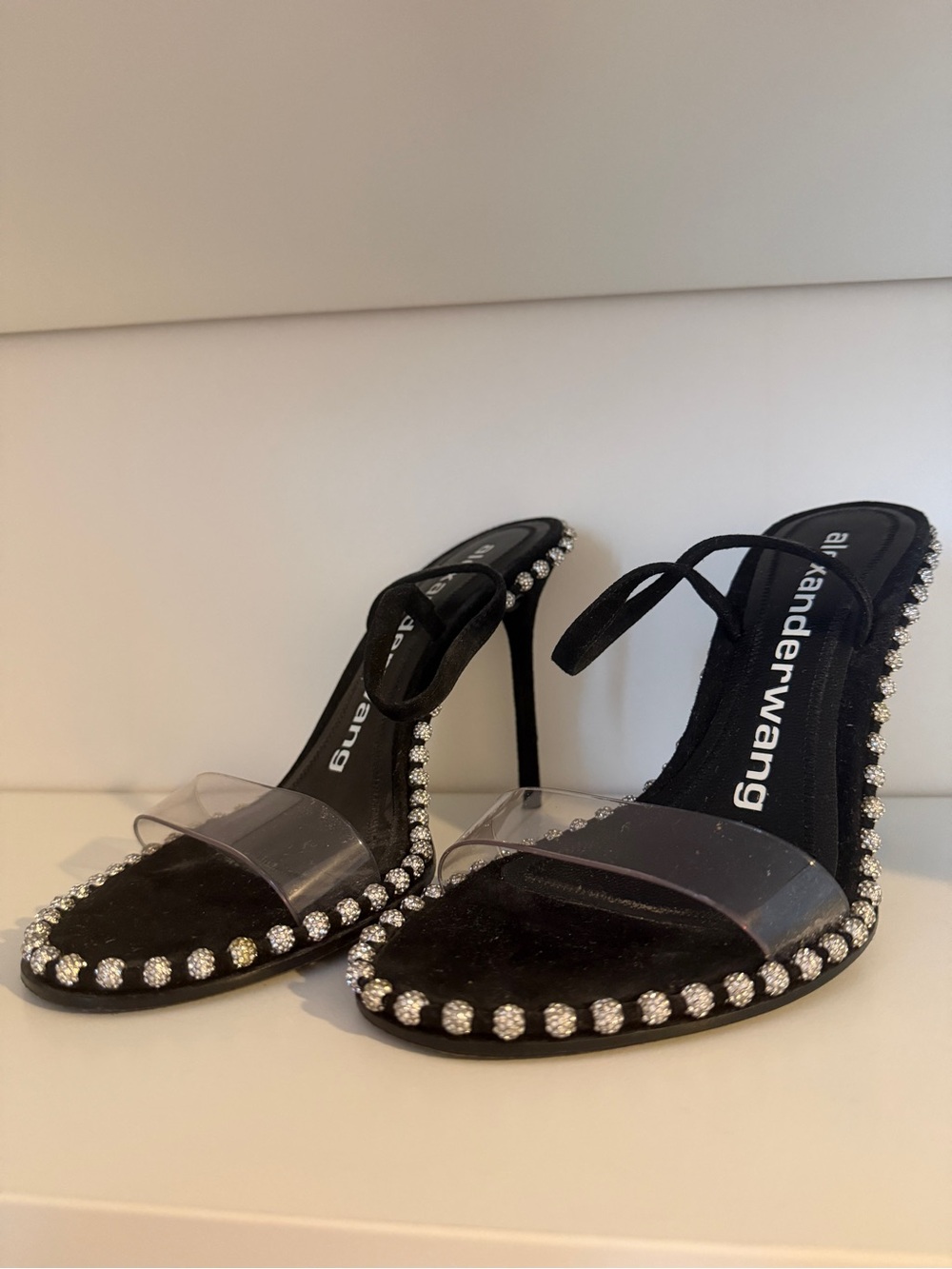 Alexander Wang Black Crystal-Embellished Clear-Strap Slide Sandals - Picture 2 of 4